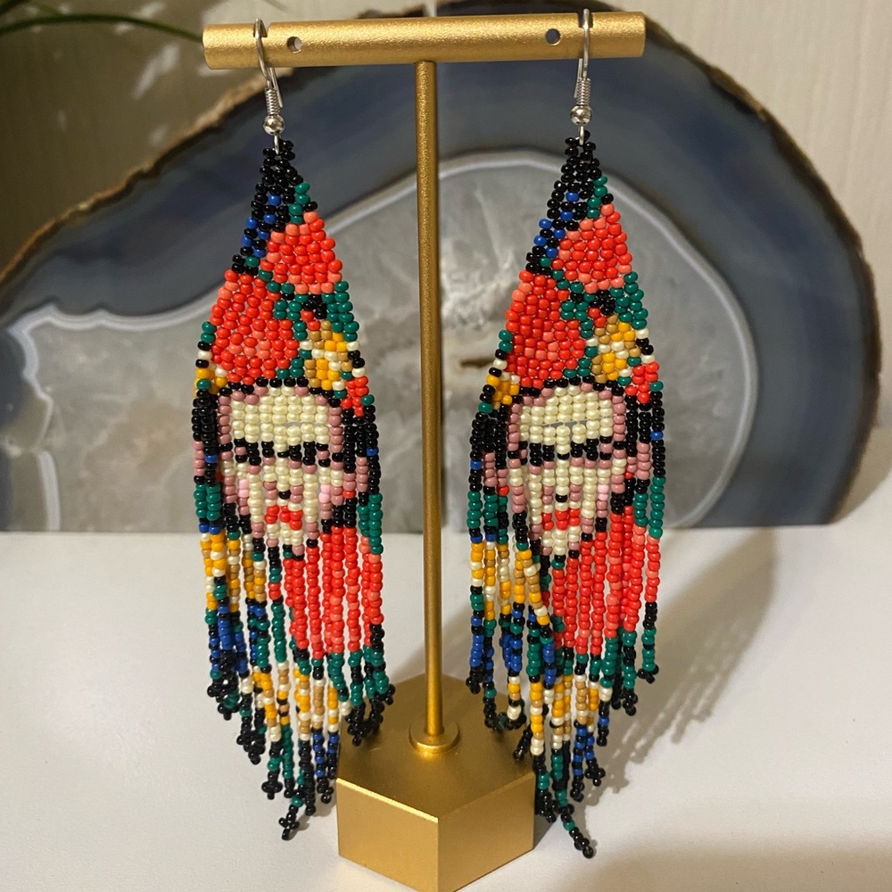 Hand made Native American/ boho style Beaded Earrings.  Frida Kahlo colorful